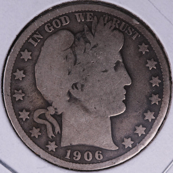 1906 Barber Half Dollar, Good Circulated Coin, Store #HR336