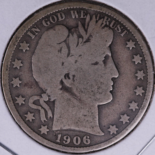1906 Barber Half Dollar, Very Good Circulated Coin, Store #HR345