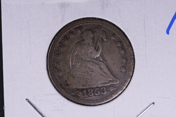 1853 Seated Liberty Quarter.  Average Circulated Coin.  Store # 04964