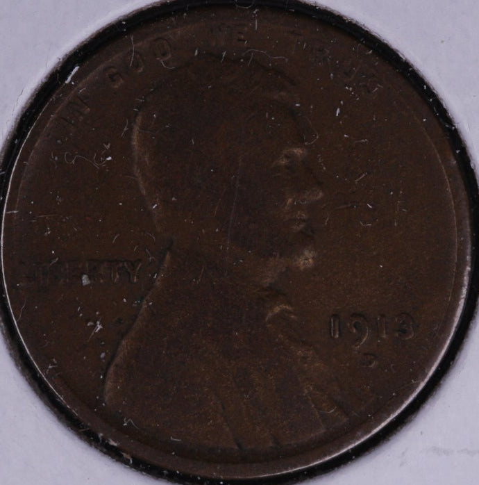 1913-D Lincoln Cent, Good Circulated Coin. Store #10087