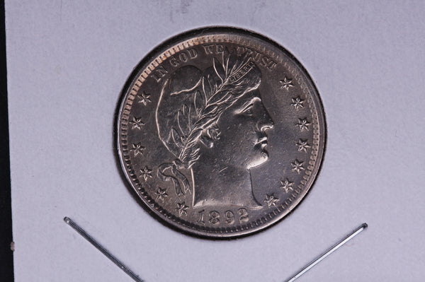 1892 Barber Quarter.  Un-Circulated Coin, has been previously cleaned.  Store # 04985