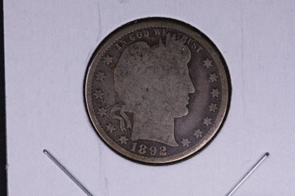 1892 Barber Quarter.  Average Circulated Coin.  Store # 04986