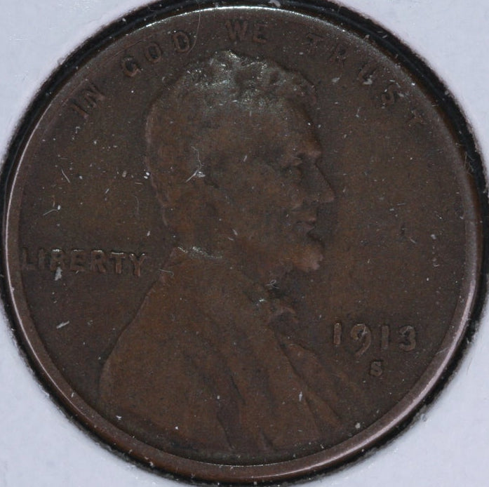 1913-S Lincoln Cent, Very Fine+ Circulated Coin, Store #10097