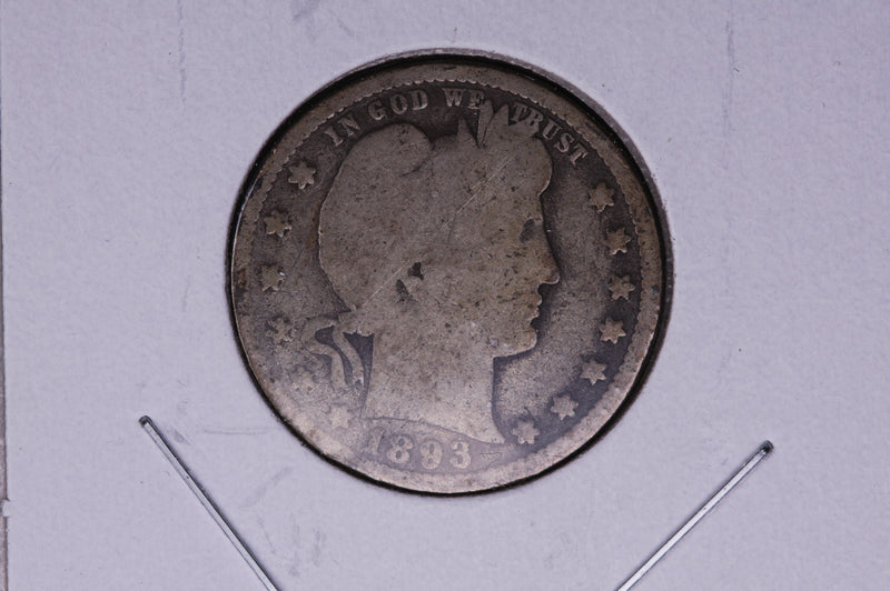 1893 Barber Quarter.  Average Circulated Coin.  Store