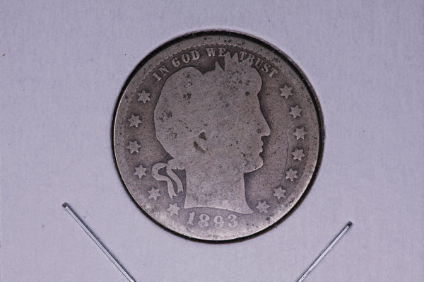 1893 Barber Quarter.  Average Circulated Coin.  Store # 05001