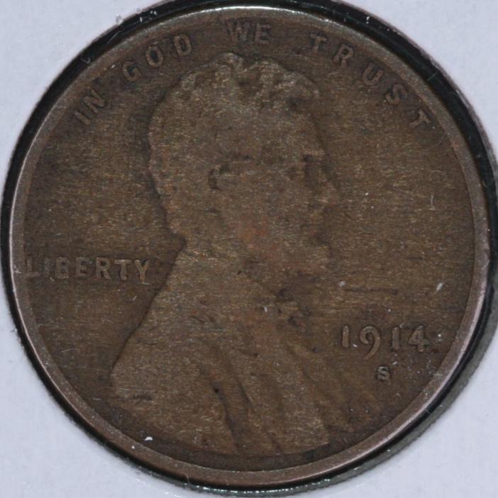 1914-S Lincoln Wheat Small Cent.  Affordable Collectible Coin. Store