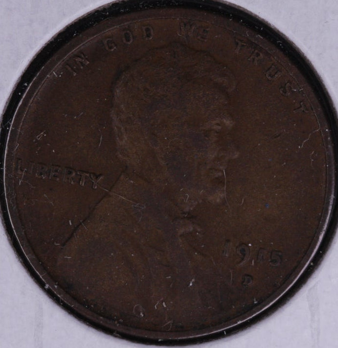 1915-D Lincoln Cent, Very Good Circulated Coin. Store #10128