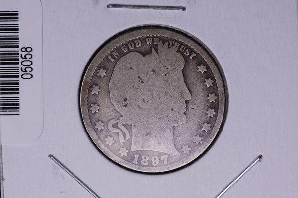 1897 Barber Quarter.  Average Circulated Coin.  Store # 05058