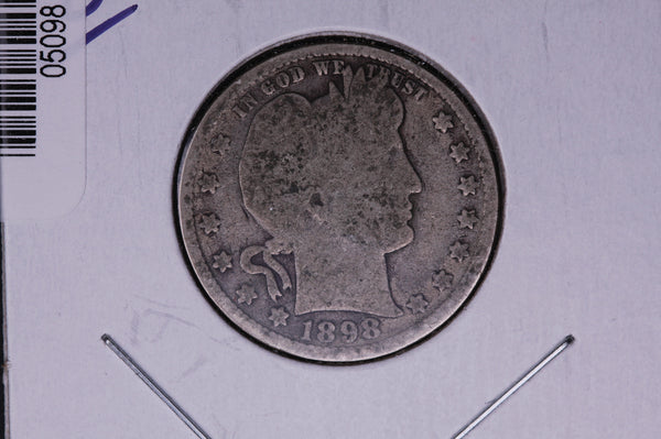 1898 Barber Quarter.  Average Circulated Coin.  Store # 05098