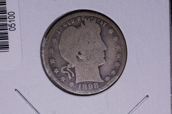 1898 Barber Quarter.  Average Circulated Coin.  Store # 05100