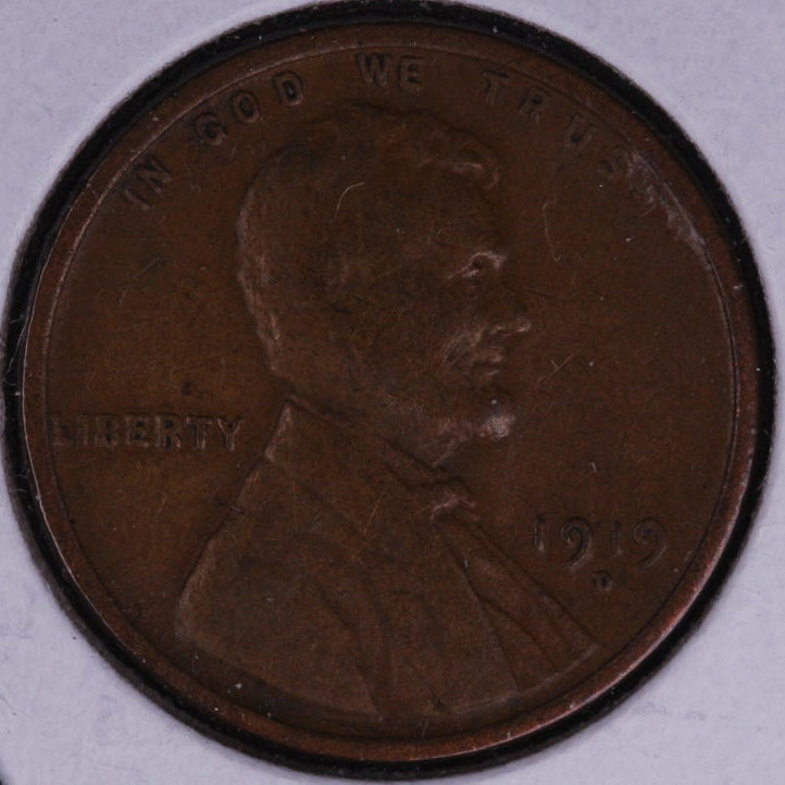 1919-D Lincoln Cent, Fine Circulated Coin, Store #10258
