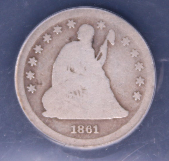 1861-S Seated Liberty Quarter, "SCARCE DATE", ANACS Good-4. Store #QR1438.