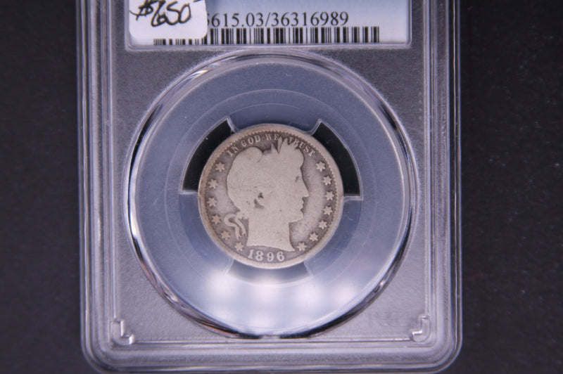 1896-S Barber Silver Quarter, PCGS AG-03, Semi-Key, Store