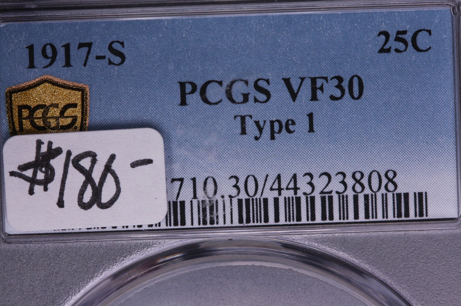 1917-S Standing Liberty Silver Quarter. Type-1, PCGS VF-30. Store #QR1450