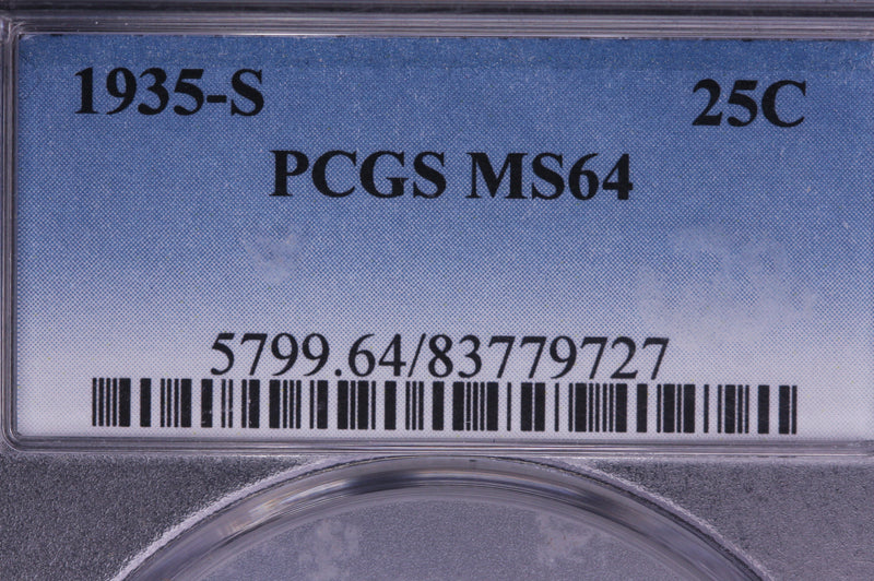 1935-S Washington Silver Quarter. "High Grade". PCGS MS-64. Store