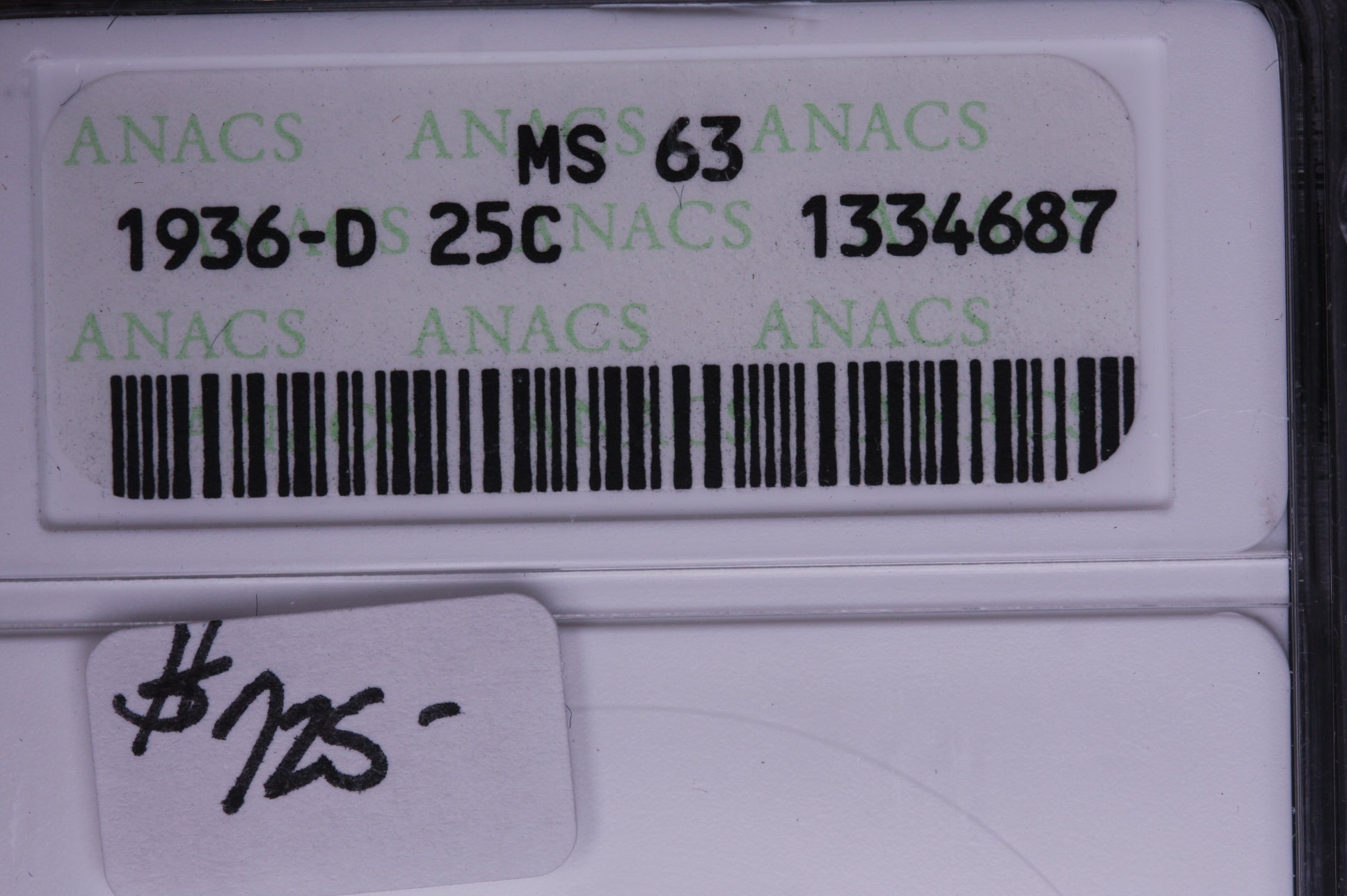 1936-D Washington Silver Quarter, Blast White. ANACS MS-63. #QR1465.