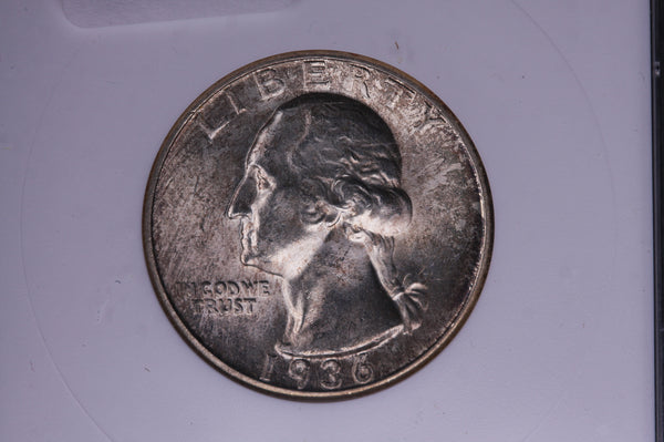 1936-D Washington Silver Quarter, Blast White. ANACS MS-63. #05500