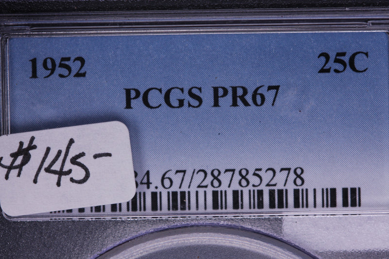 1952 Washington Silver Proof Quarter, PCGS PR-67. WOW! High Grade,