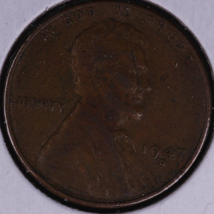 1947-D Lincoln Wheat Small Cent, Extra Fine Circulated Coin, Store #CT0506