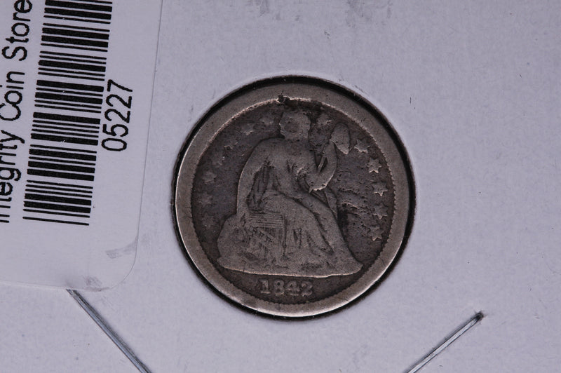 1842-O Seated Liberty Silver Dime, Average Circulated Coin. Store