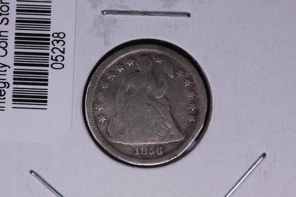 1856 Seated Liberty Silver Dime, Damaged.  Store #05238