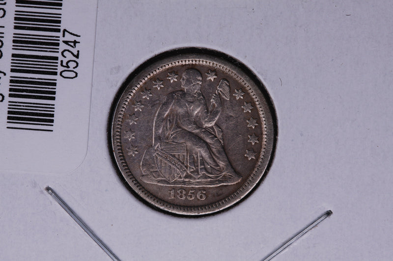 1856 Seated Liberty Silver Dime, Small Date, Re-Punched Date.  Store