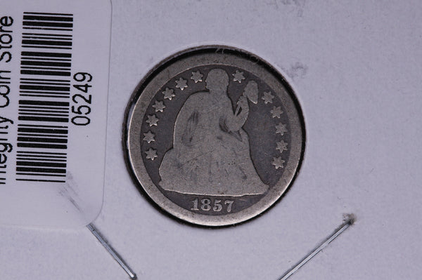 1857 Seated Liberty Silver Dime, Average Circulated Coin.  Store #05249