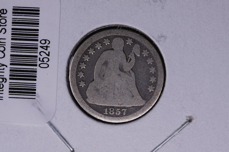 1857 Seated Liberty Silver Dime, Average Circulated Coin.  Store