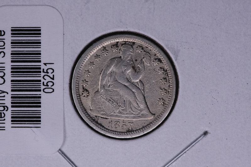 1857 Seated Liberty Silver Dime, Average Circulated Coin.  Store