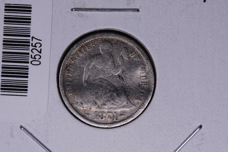 1874 Seated Liberty Silver Dime, Average Circulated Coin.  Store