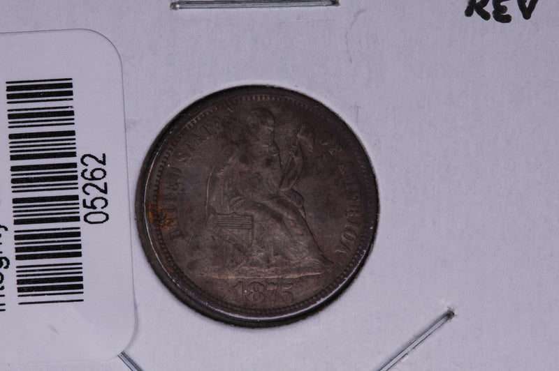 1875 Seated Liberty Silver Dime, T-2 REV.  Store