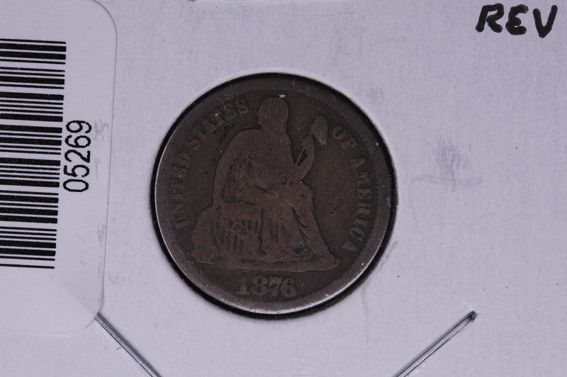 1876 Seated Liberty Silver Dime, T-2 REV.  Store