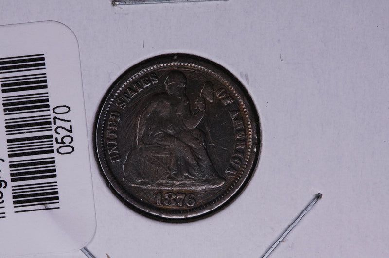 1876-CC Seated Liberty Silver Dime, Average Circulated Coin.  Store