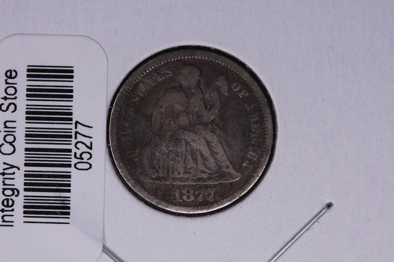1877 Seated Liberty Silver Dime, Average Circulated Coin.  Store