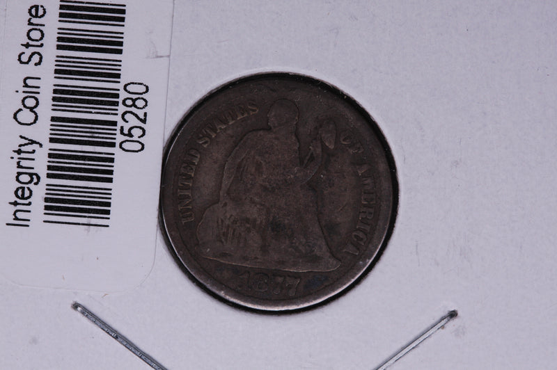 1877-CC Seated Liberty Silver Dime, Average Circulated Coin.  Store