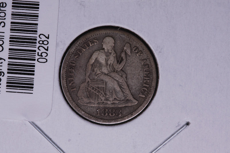 1883 Seated Liberty Silver Dime, Average Circulated Coin.  Store