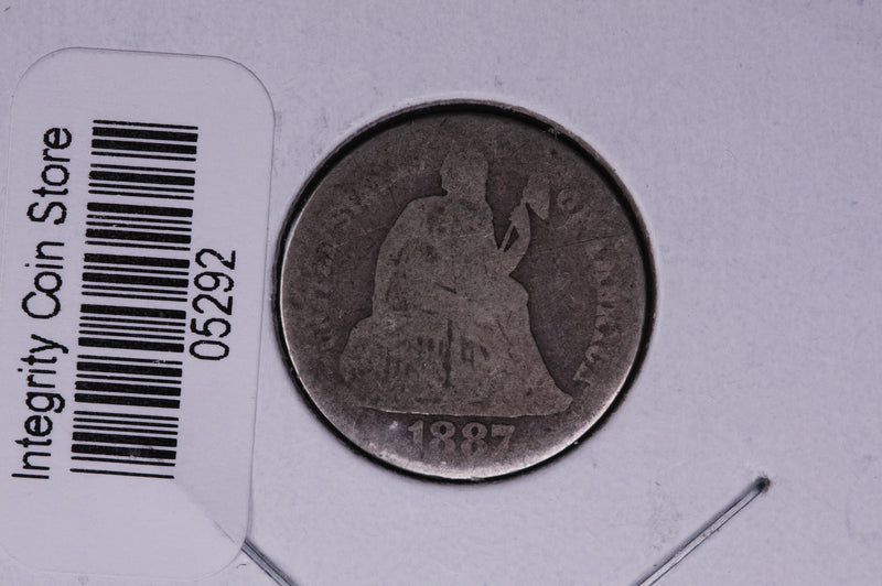 1887 Seated Liberty Silver Dime, Average Circulated Coin.  Store