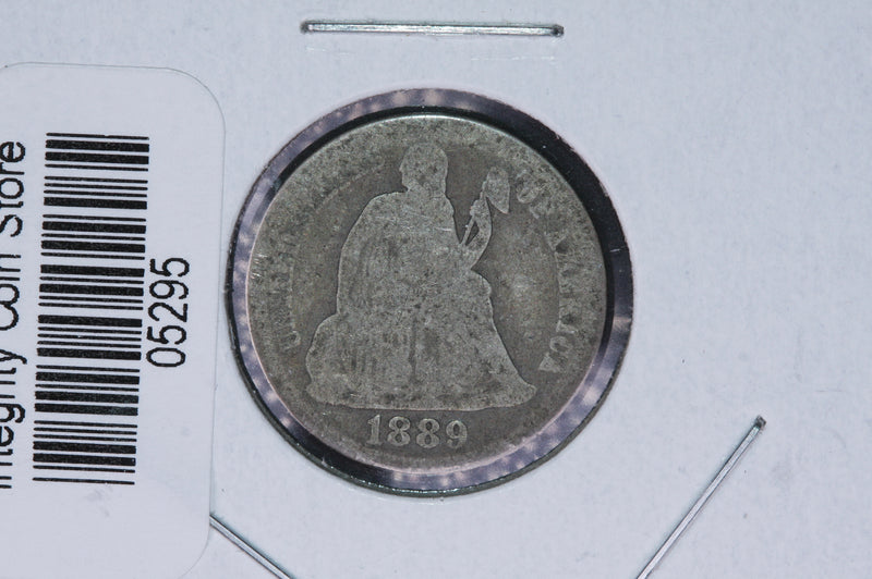 1889 Seated Liberty Silver Dime, Average Circulated Coin.  Store