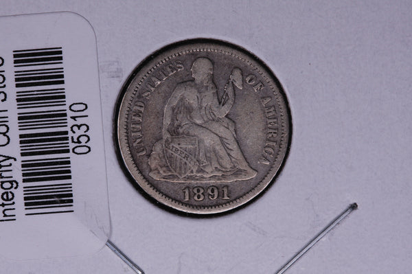 1891-O Seated Liberty Silver Dime, Average Circulated Coin.  Store #05310