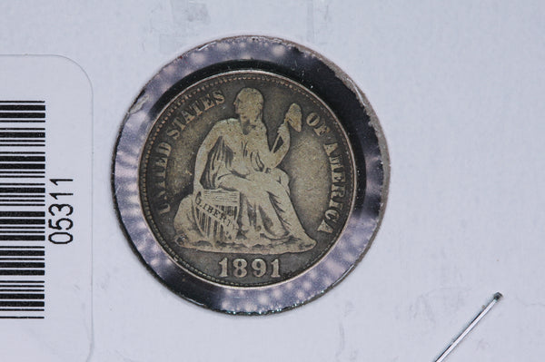 1891-O Seated Liberty Silver Dime, Average Circulated Coin.  Store #05311