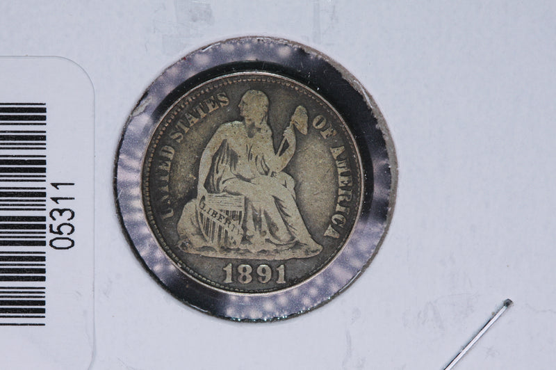 1891-O Seated Liberty Silver Dime, Average Circulated Coin.  Store