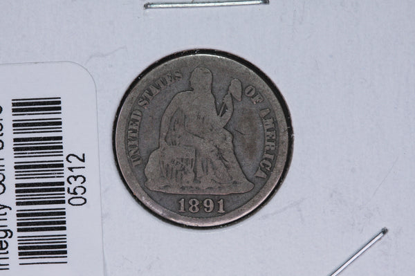 1891-S Seated Liberty Silver Dime, Average Circulated Coin.  Store #05312