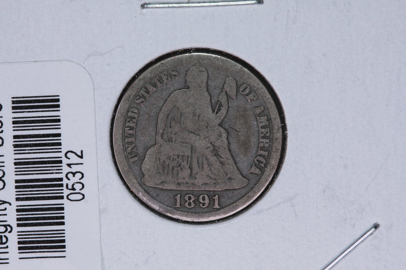 1891-S Seated Liberty Silver Dime, Average Circulated Coin.  Store