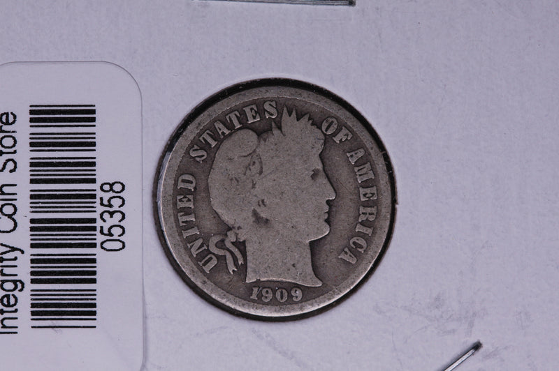 1909 Barber Silver Dime, Average Circulated Coin.  Store