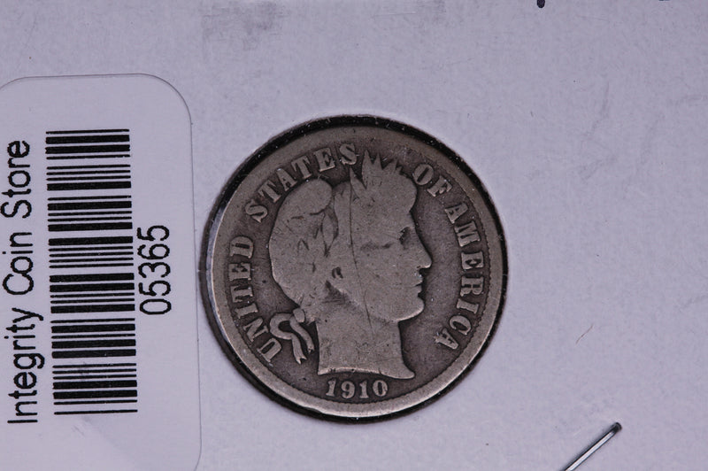 1910-D Barber Silver Dime, Average Circulated Coin.  Store