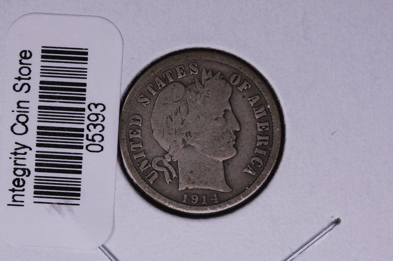 1914 Barber Silver Dime, Average Circulated Coin.  Store