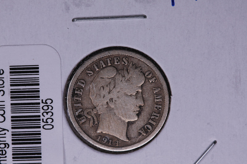 1914-D Barber Silver Dime, Average Circulated Coin.  Store