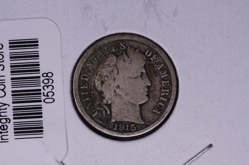 1915 Barber Silver Dime, Average Circulated Coin.  Store