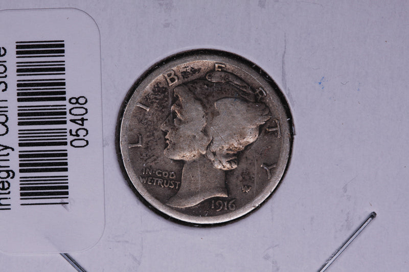 1916 Mercury Silver Dime, Average Circulated Coin.  Store