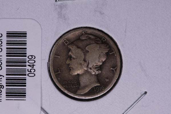 1916 Mercury Silver Dime, Average Circulated Coin.  Store #05409
